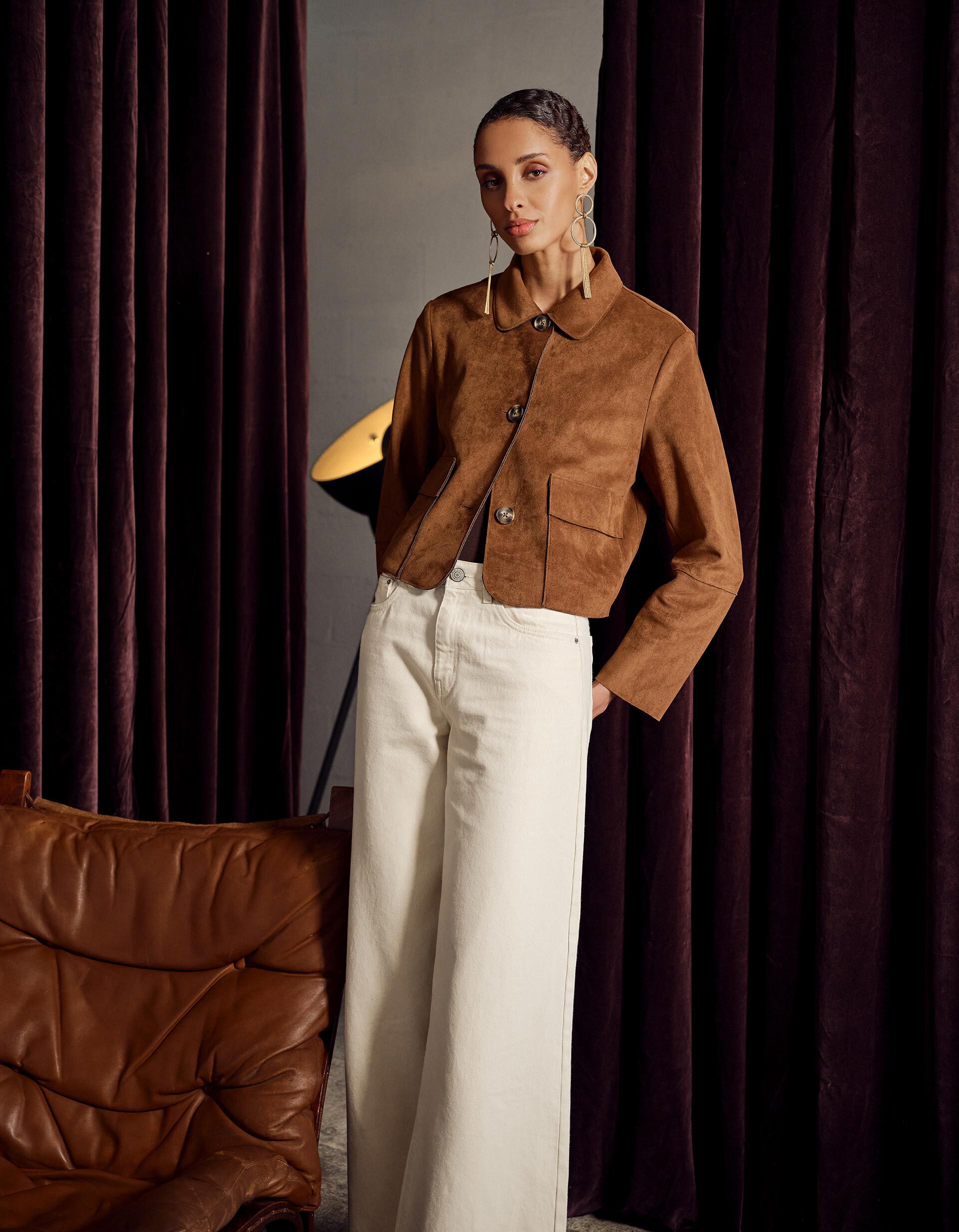 Casaco Efeito Camur&ccedil;a, Mulher, Bege