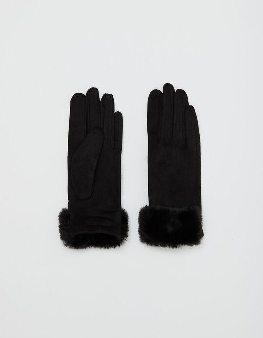 Gloves with Faux Fur, Women, Black