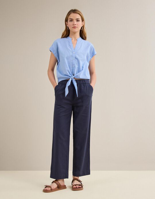 Comprar Online Cal&ccedil;as Com Linho, Mulher, Azul Escuro