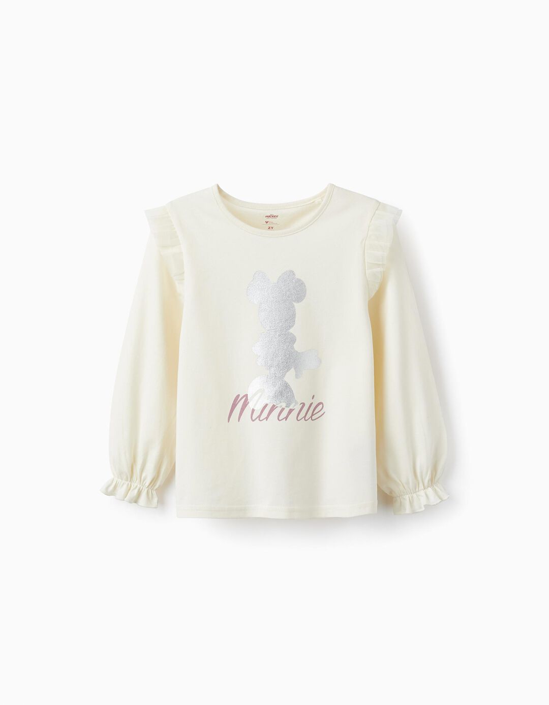 Long Sleeve T-shirt in Cotton for Girls 'Minnie', Light Beige