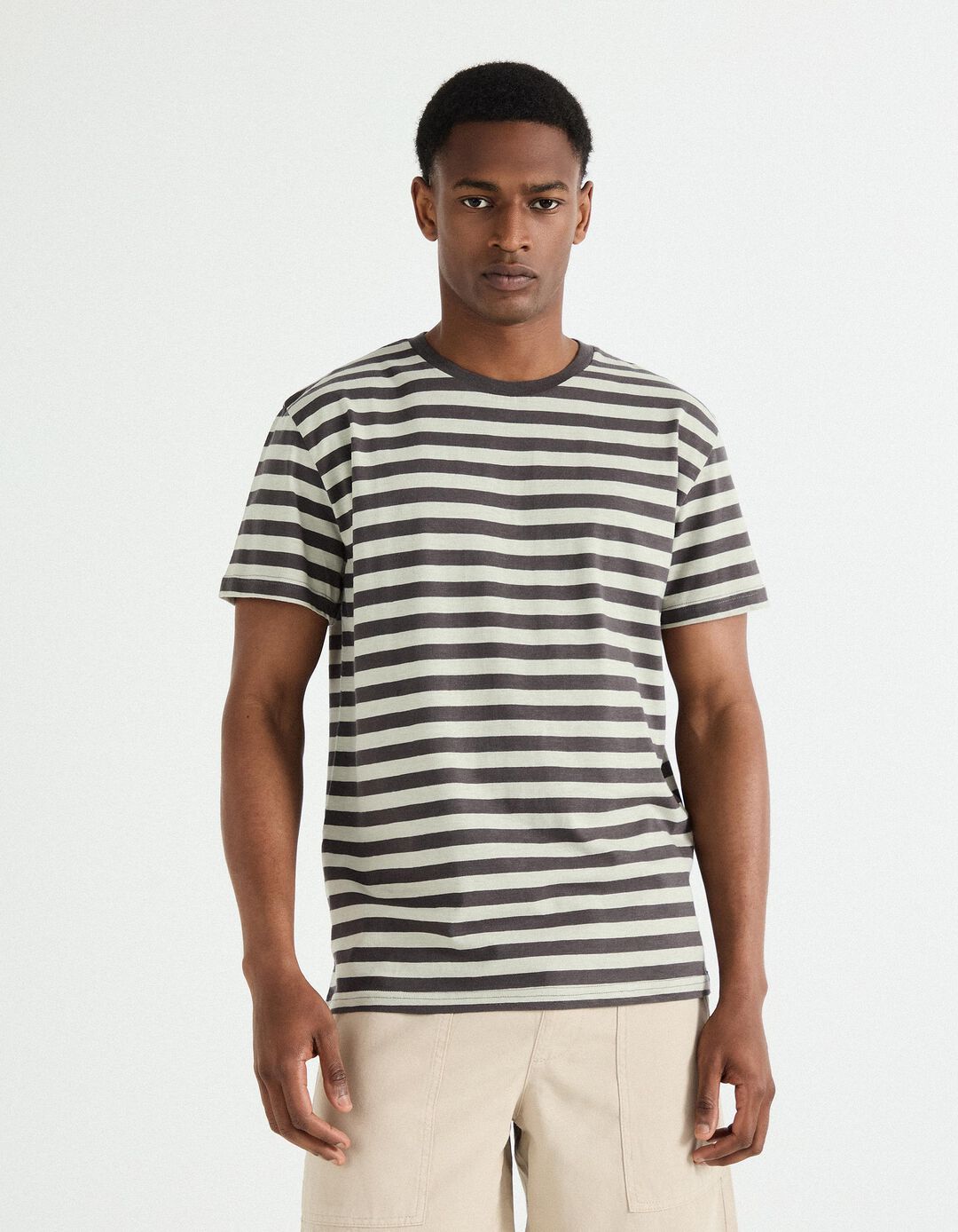 T-shirt de Riscas, Homem, Verde Claro 