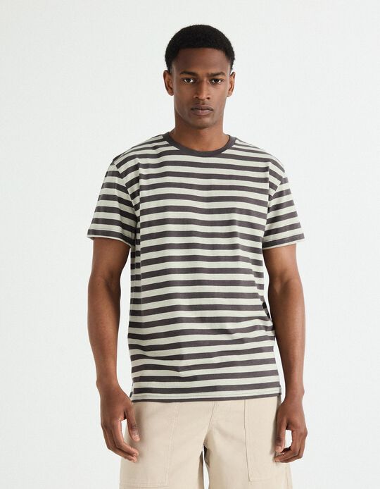 Comprar Online T-shirt de Riscas, Homem, Verde Claro 