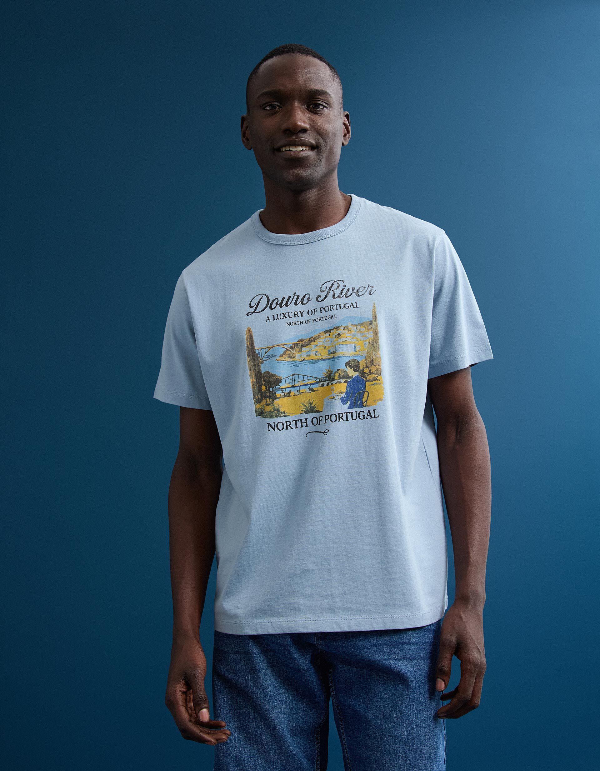 Comprar Online T-shirt Jersey Estampada, Homem, Azul Claro