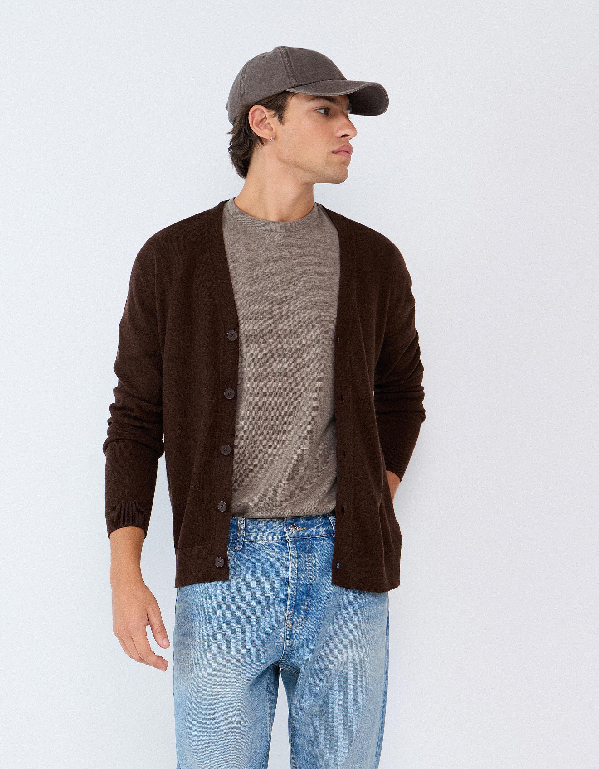 Comprar Online Casaco De Malha Com Caxemira, Homem, Castanho Escuro