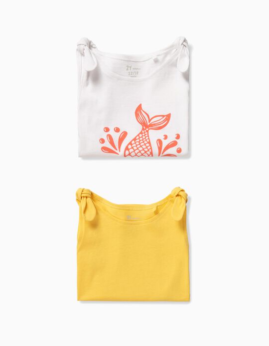 2 Tops para Beb&eacute; Menina 'Mini Mermaid', Branco e Amarelo