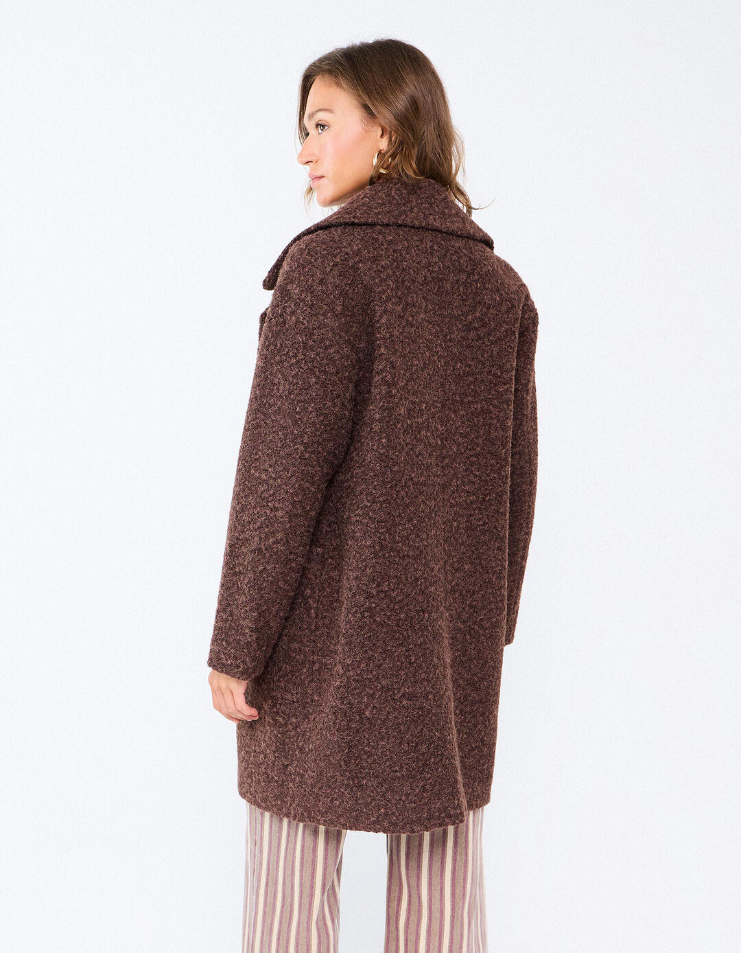 Casaco Midi Efeito Boucl&eacute;, Mulher, Castanho