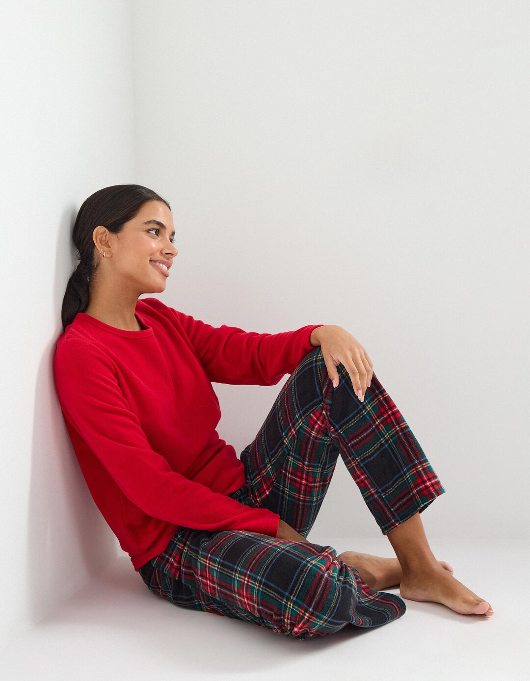 Pijama Polar Natal, Mulher, Vermelho Escuro