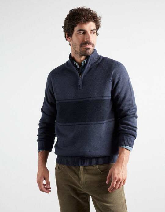 Comprar Online Striped Zip Knit Sweater, Men, Blue