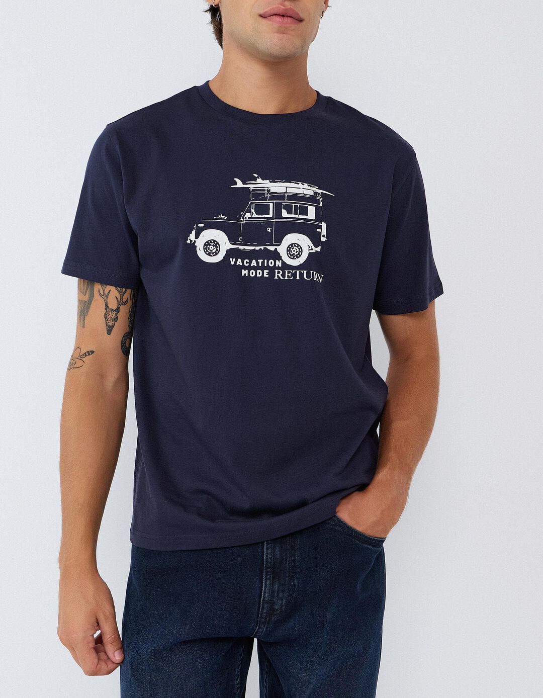 T-shirt Jersey Estampada, Homem, Azul Escuro