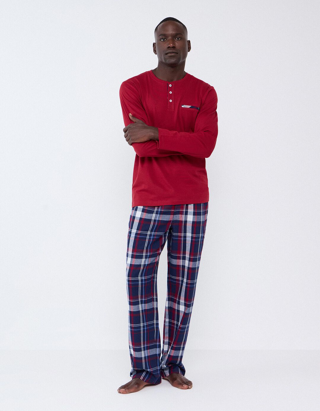Pijama Xadrez, Homem, Vermelho Escuro