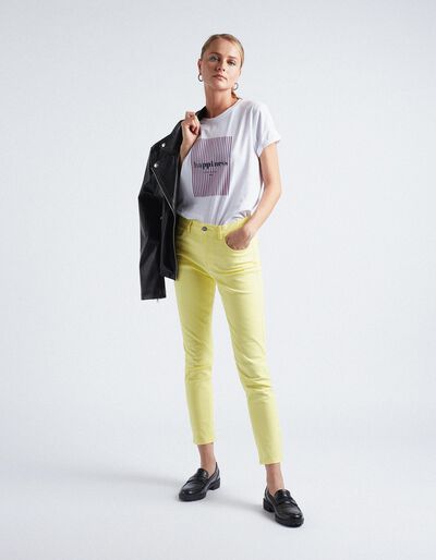 Twill Skinny Jeans, Women, Yellow