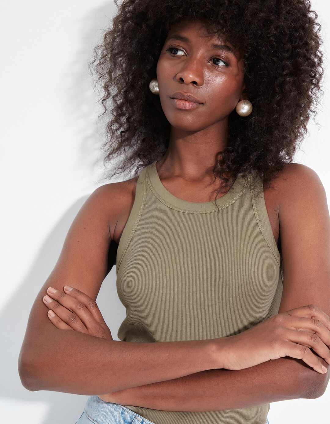 Tank Top Canelado, Mulher, Verde Escuro