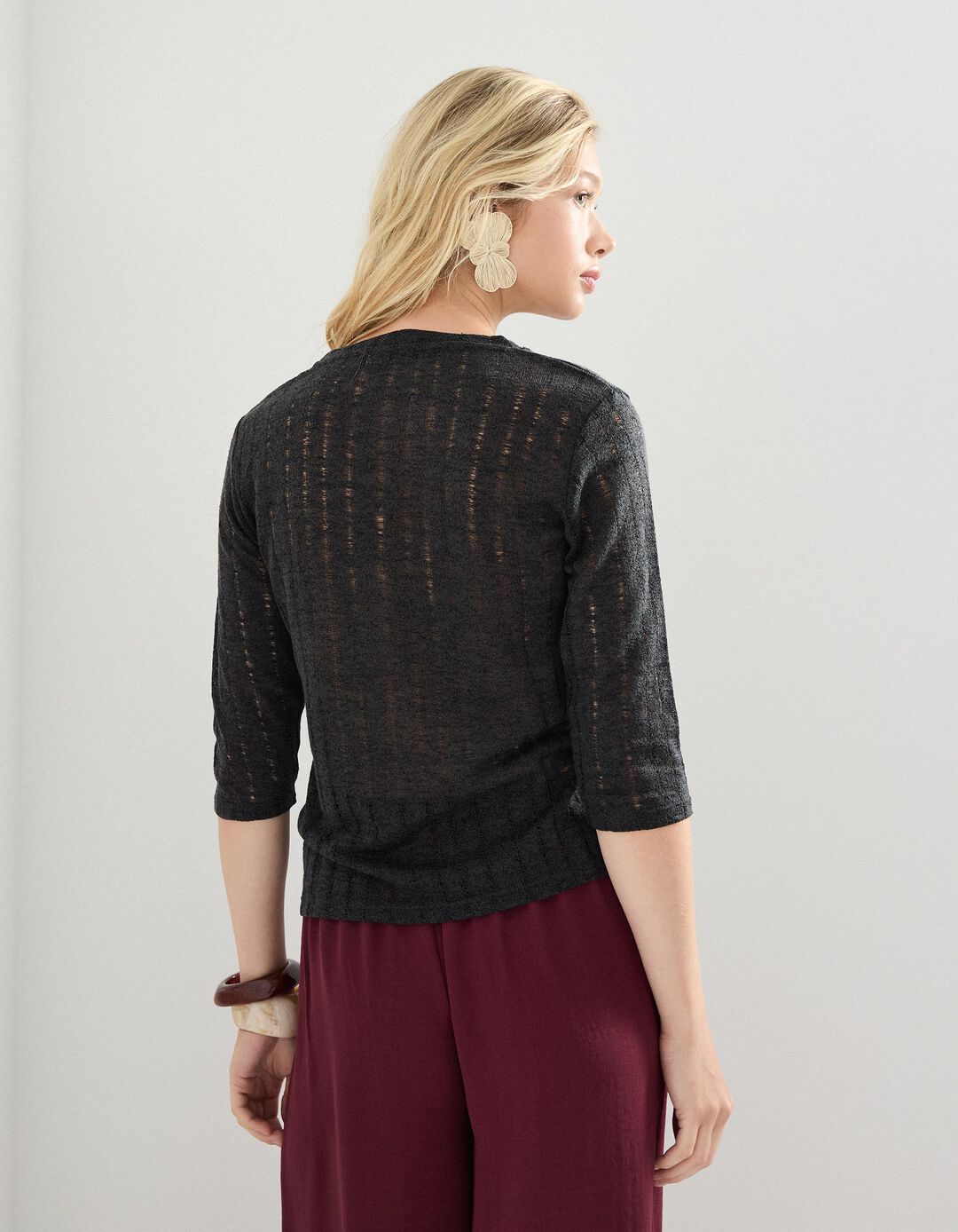 T-shirt em Malha, Mulher, Cinzento Escuro