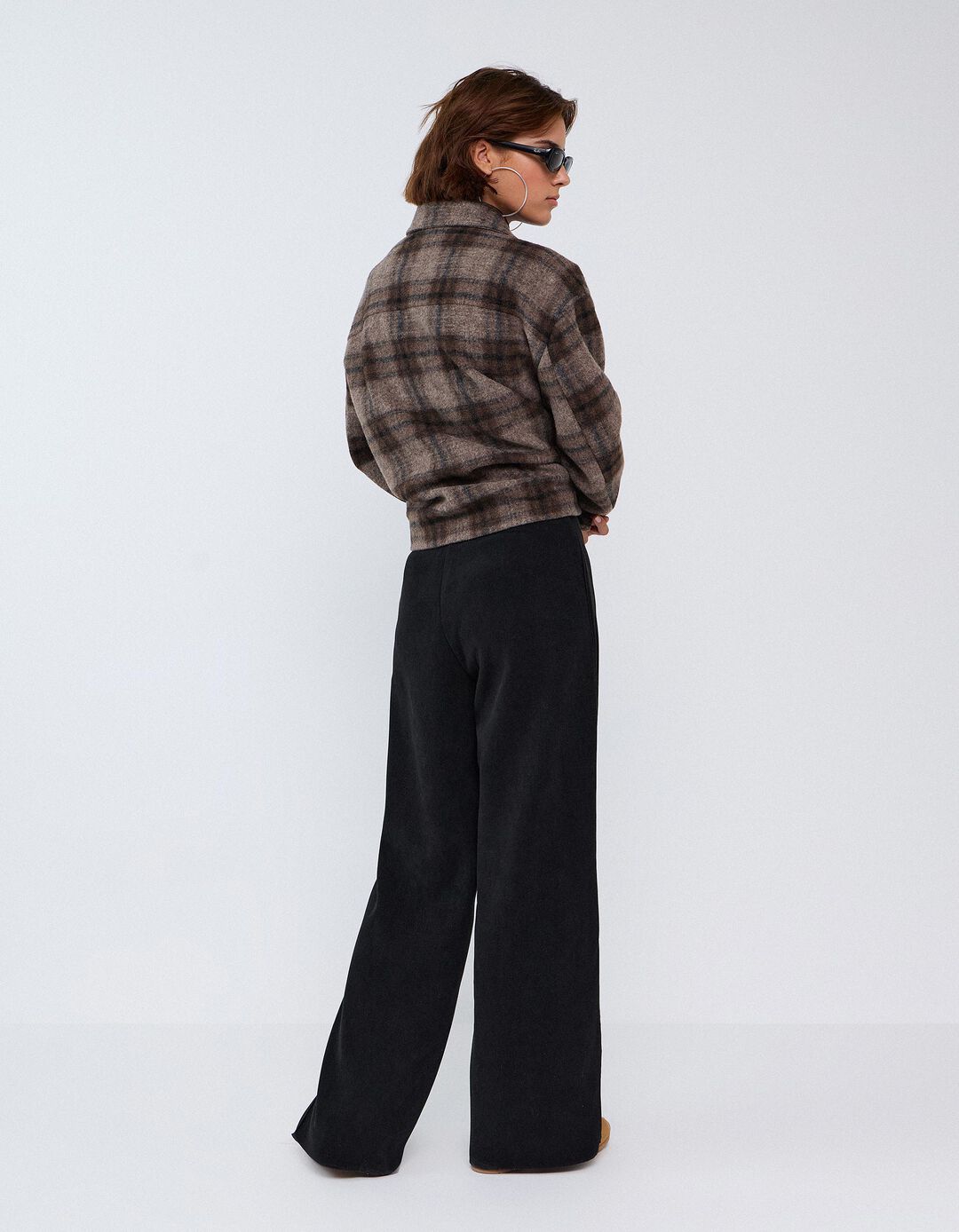 Cal&ccedil;as De Malha Interlock Wide Leg, Mulher, Preto