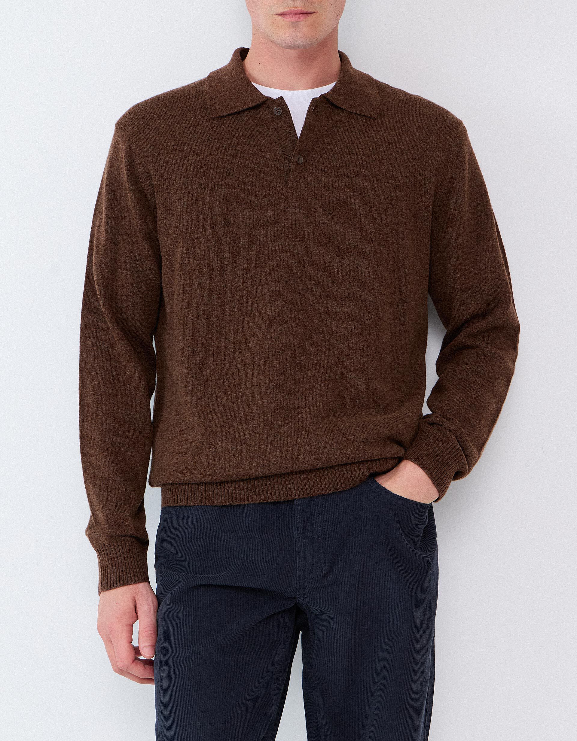 Comprar Online Polo Com Mistura De L&atilde;, Homem, Castanho Escuro