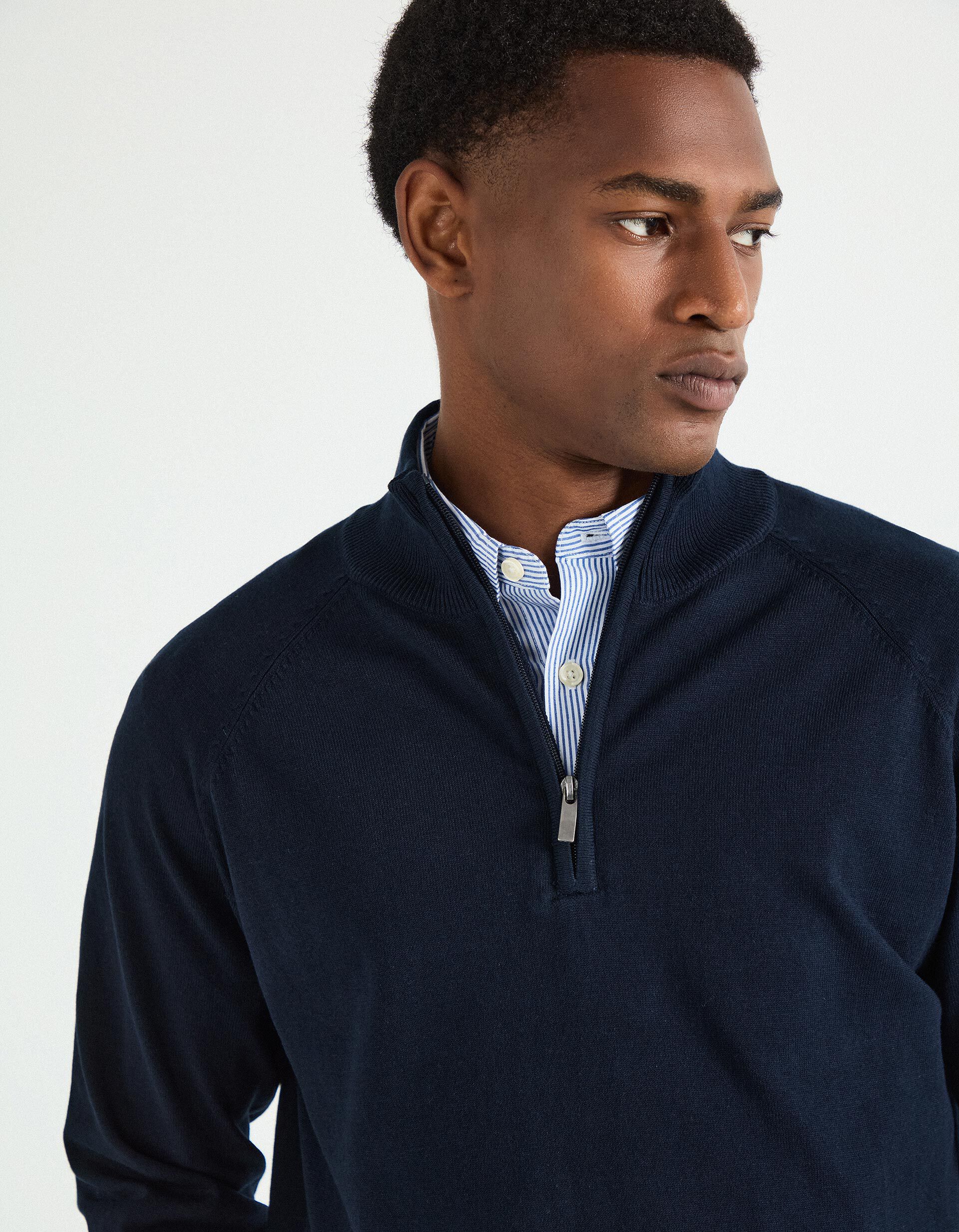 Comprar Online Camisola de Malha Fecho de Correr, Homem, Azul Escuro