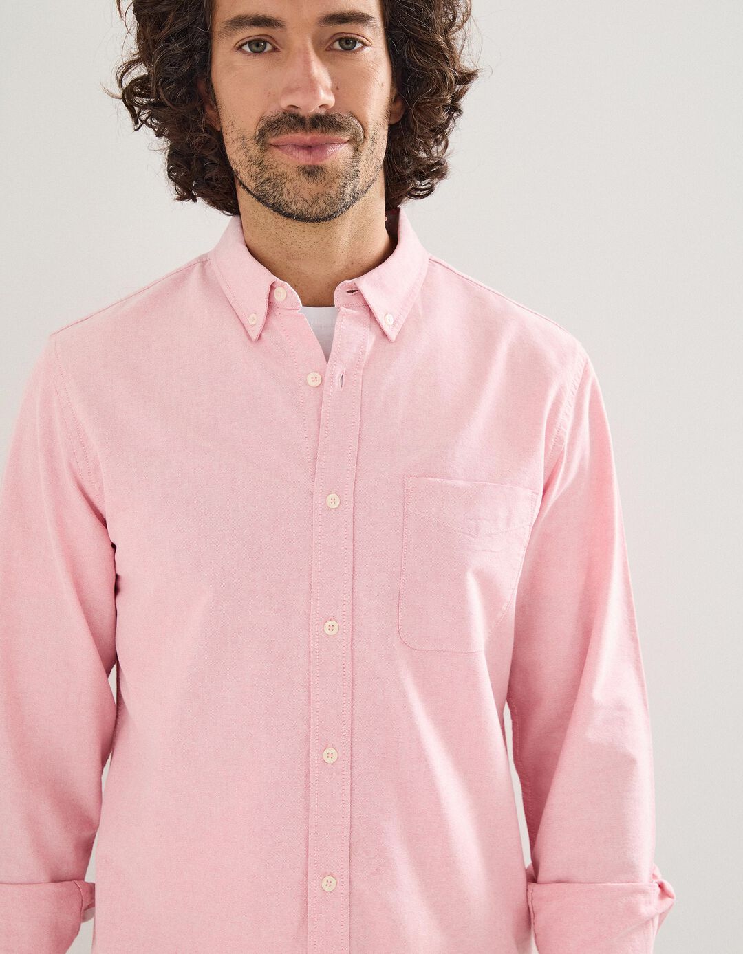 Camisa de Manga Comprida Oxford, Homem, Rosa Claro