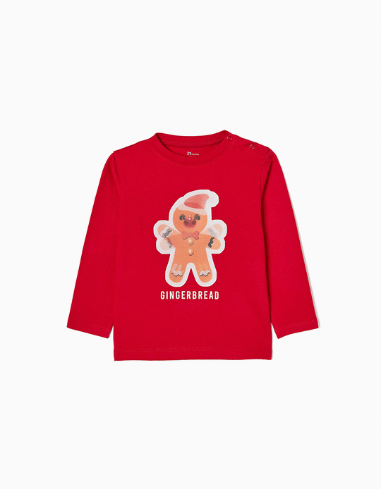 Camiseta de Manga Larga de Algodón para Bebé 'Bizcocho de Navidad', Roja