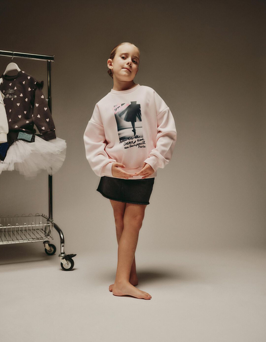 Sweatshirt de Felpa, Menina, Rosa Claro