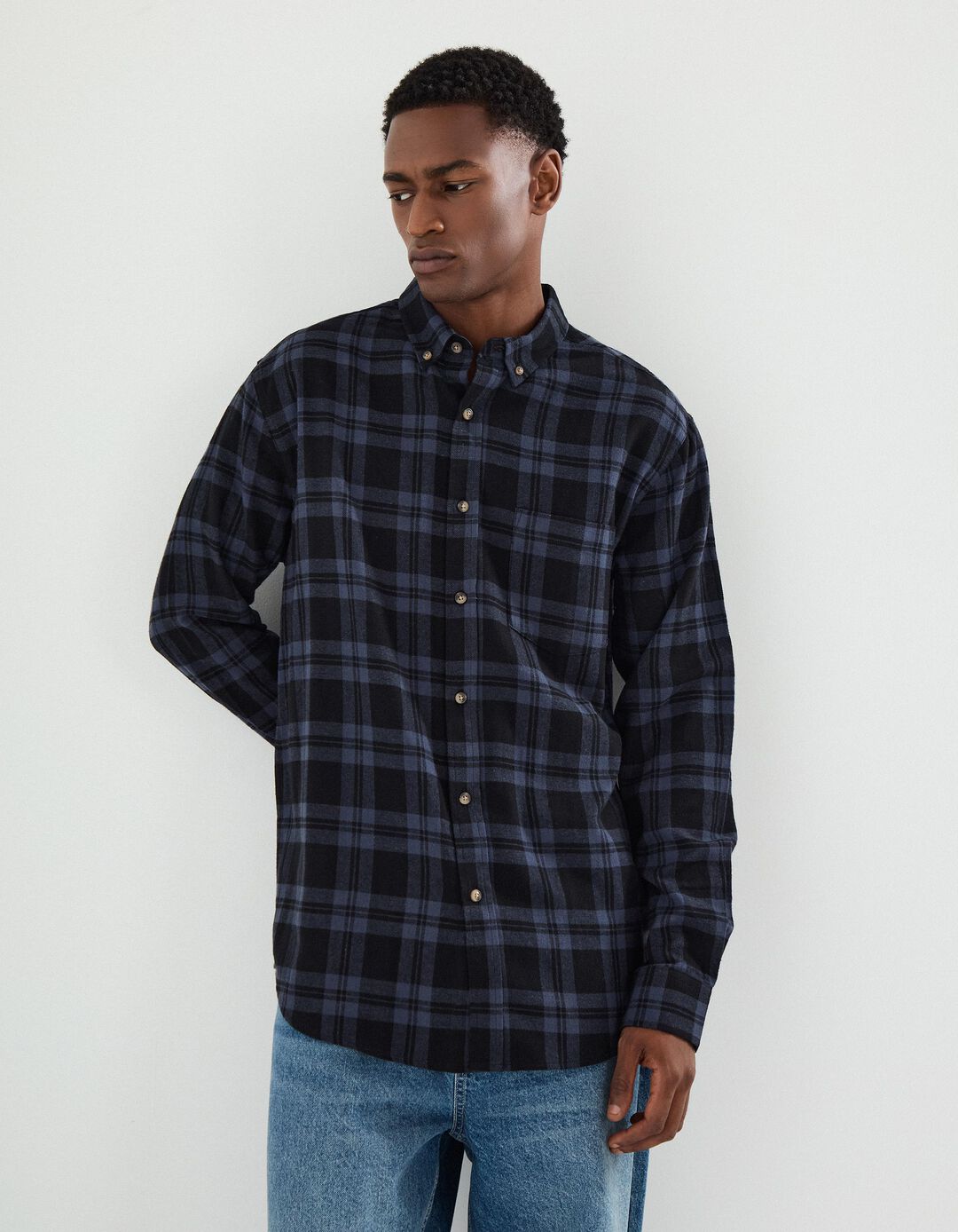 Camisa Flanela de Xadrez, Homem, Azul Escuro