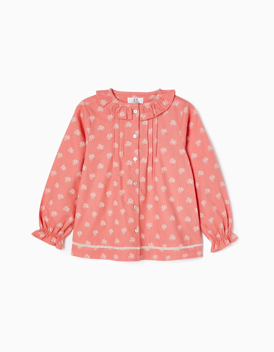 Cotton Floral Shirt for Girls, Coral