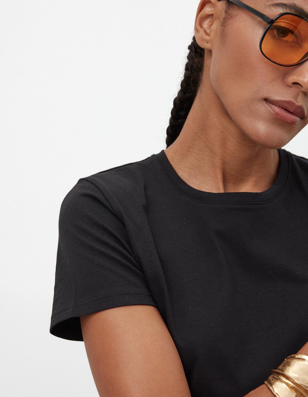 T-shirt Decote Redondo, Mulher, Preto