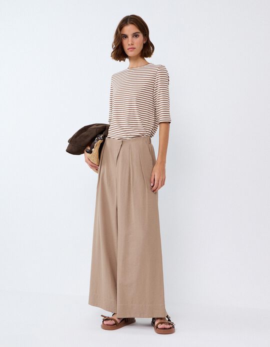 Comprar Online Cal&ccedil;as Wide Leg, Mulher, Bege Escuro
