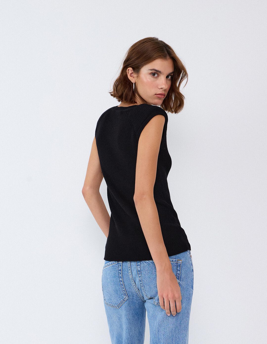 Sweater Sem Mangas, Mulher, Preto
