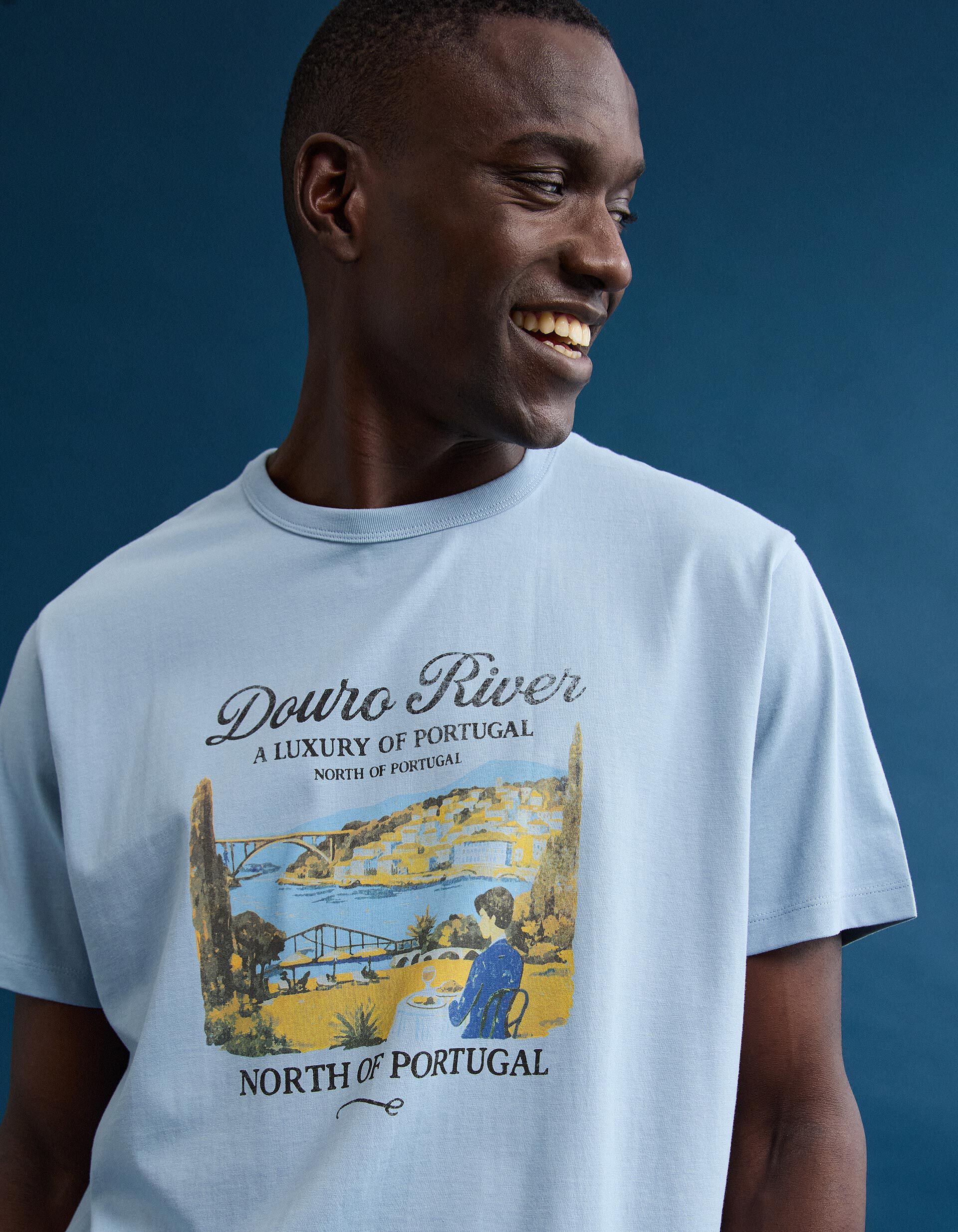 Comprar Online T-shirt Jersey Estampada, Homem, Azul Claro