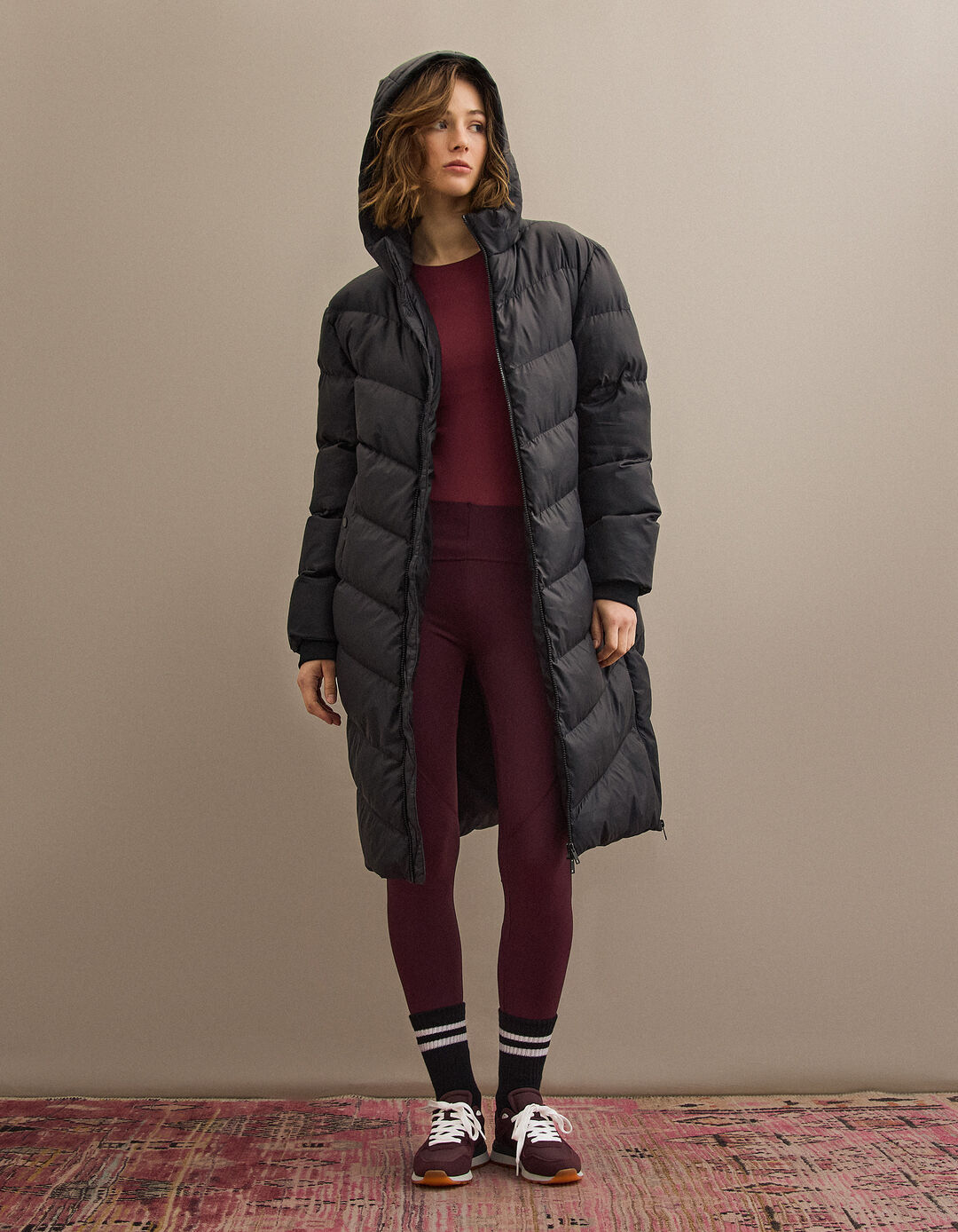 Casaco Acolchoado Comprido, Mulher, Preto