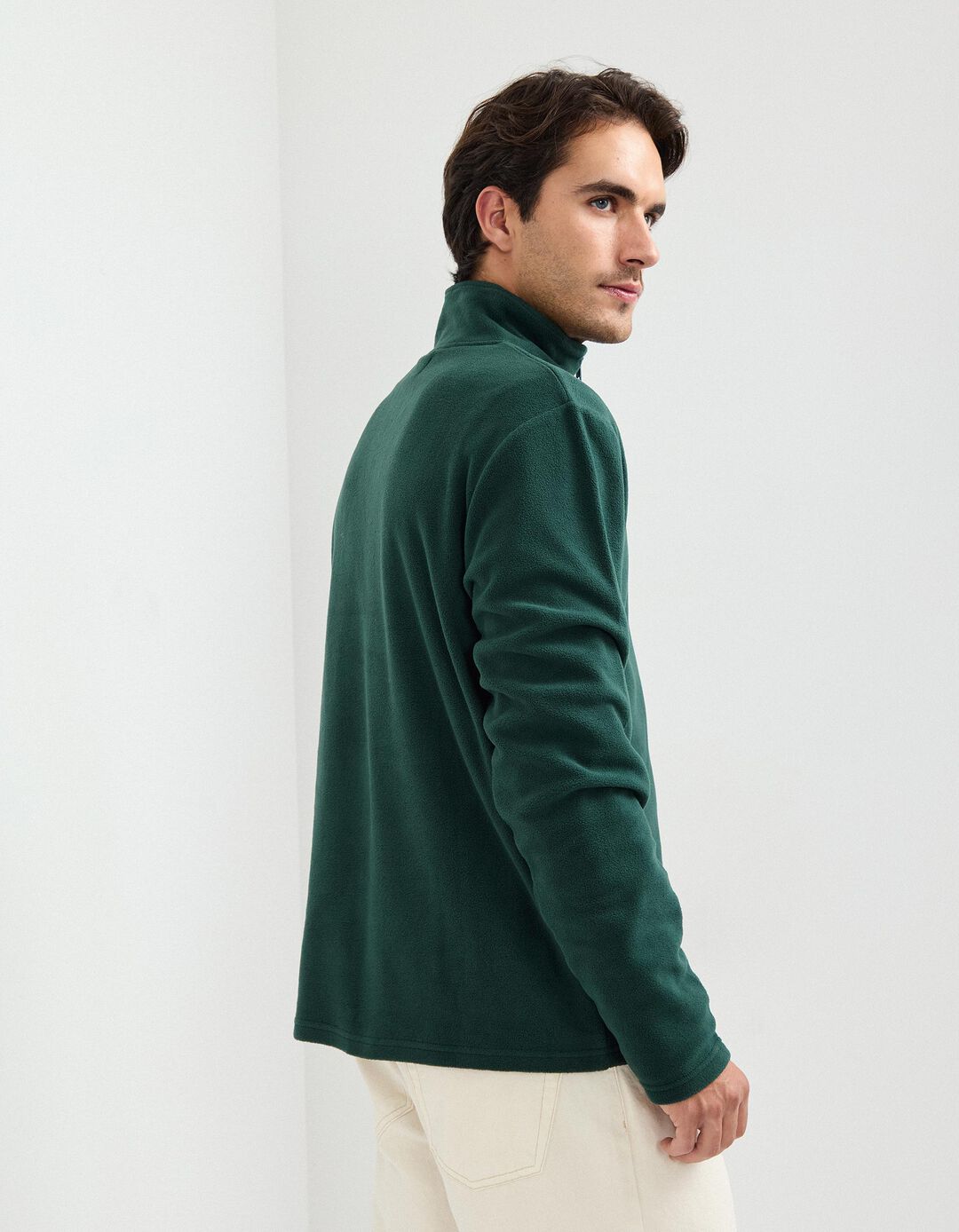 Camisola Polar com Fecho, Homem, Verde Escuro