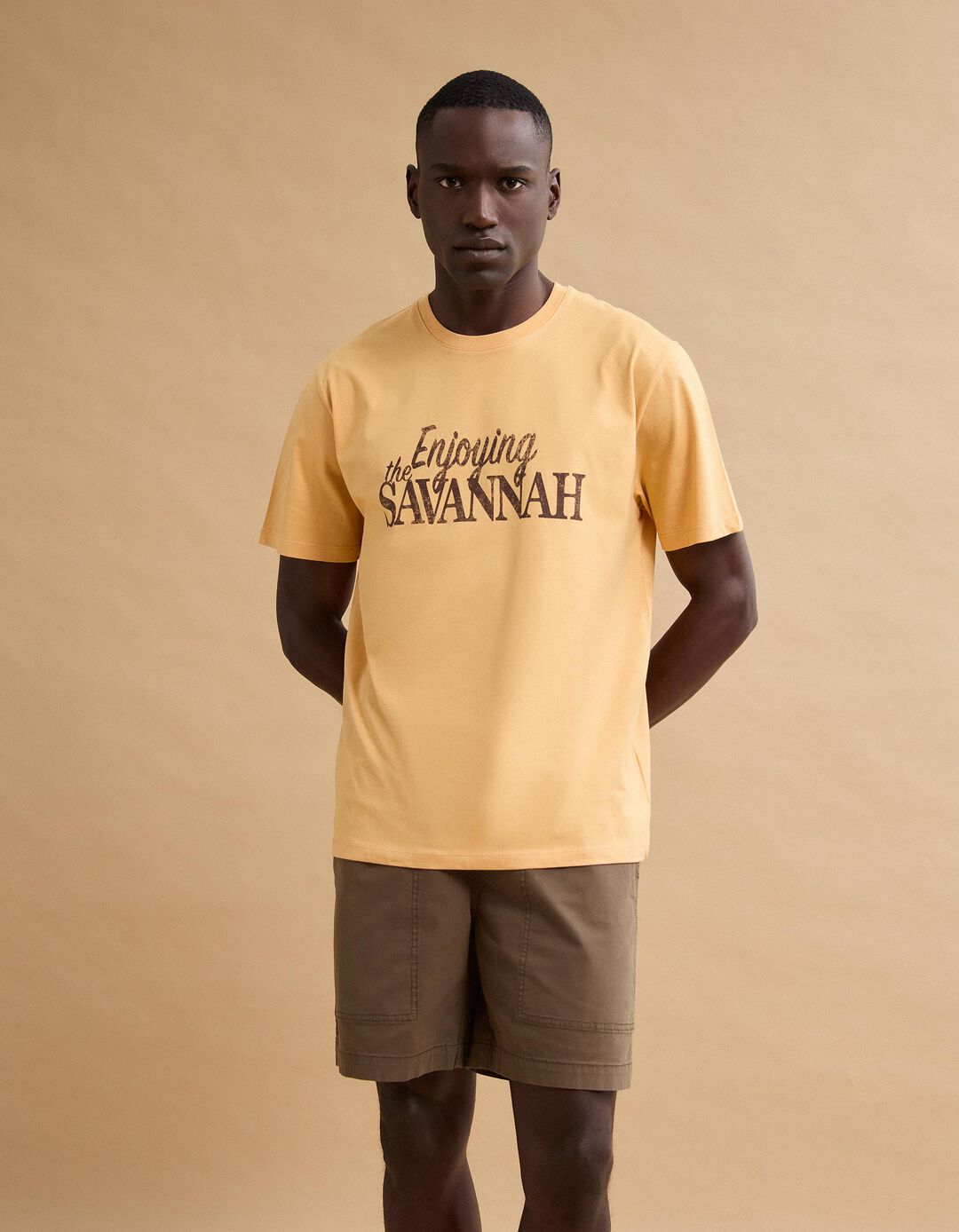 T-shirt Jersey Estampada, Homem, Laranja Claro