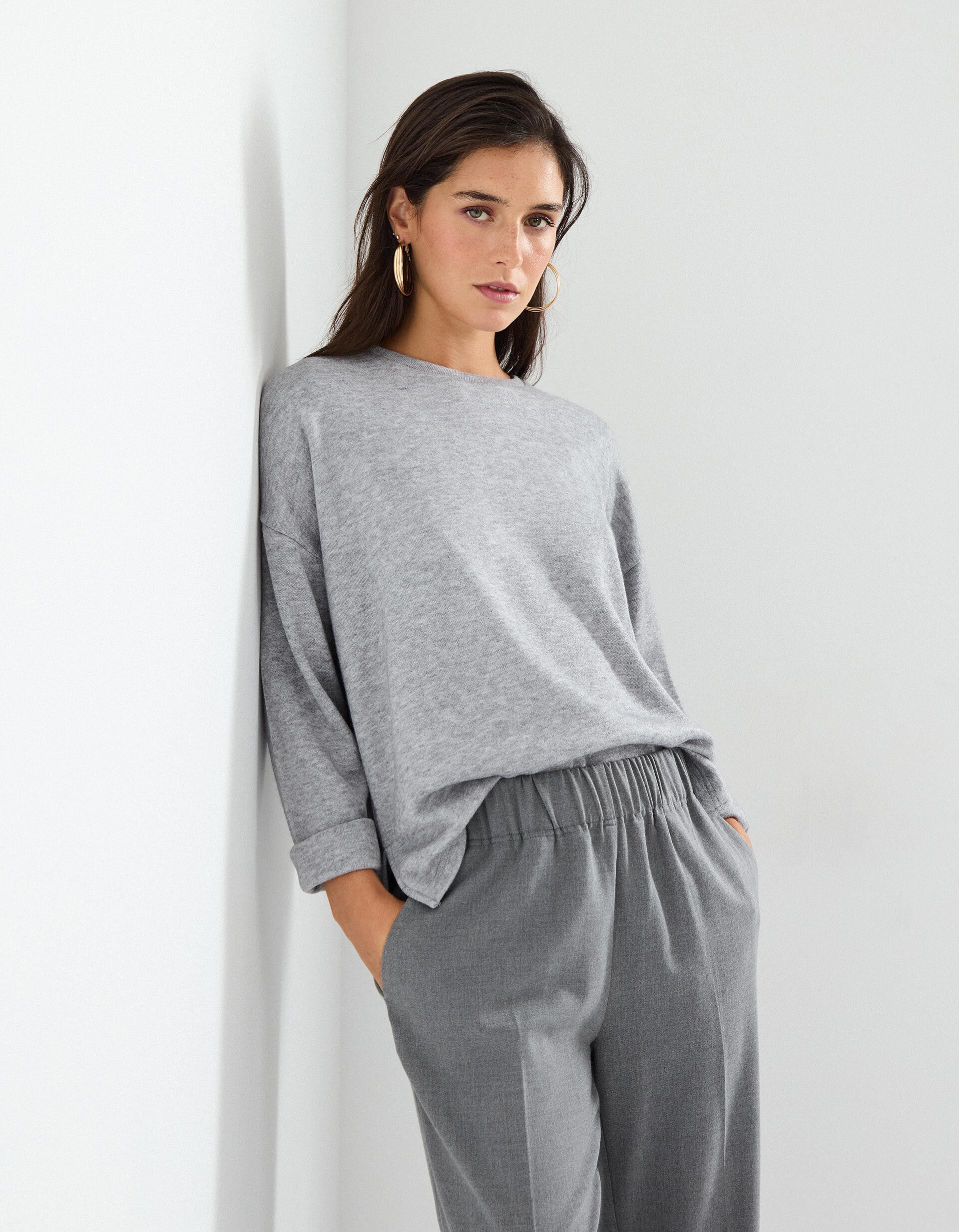 Comprar Online T-shirt de Manga Comprida, Mulher, Cinzento Claro