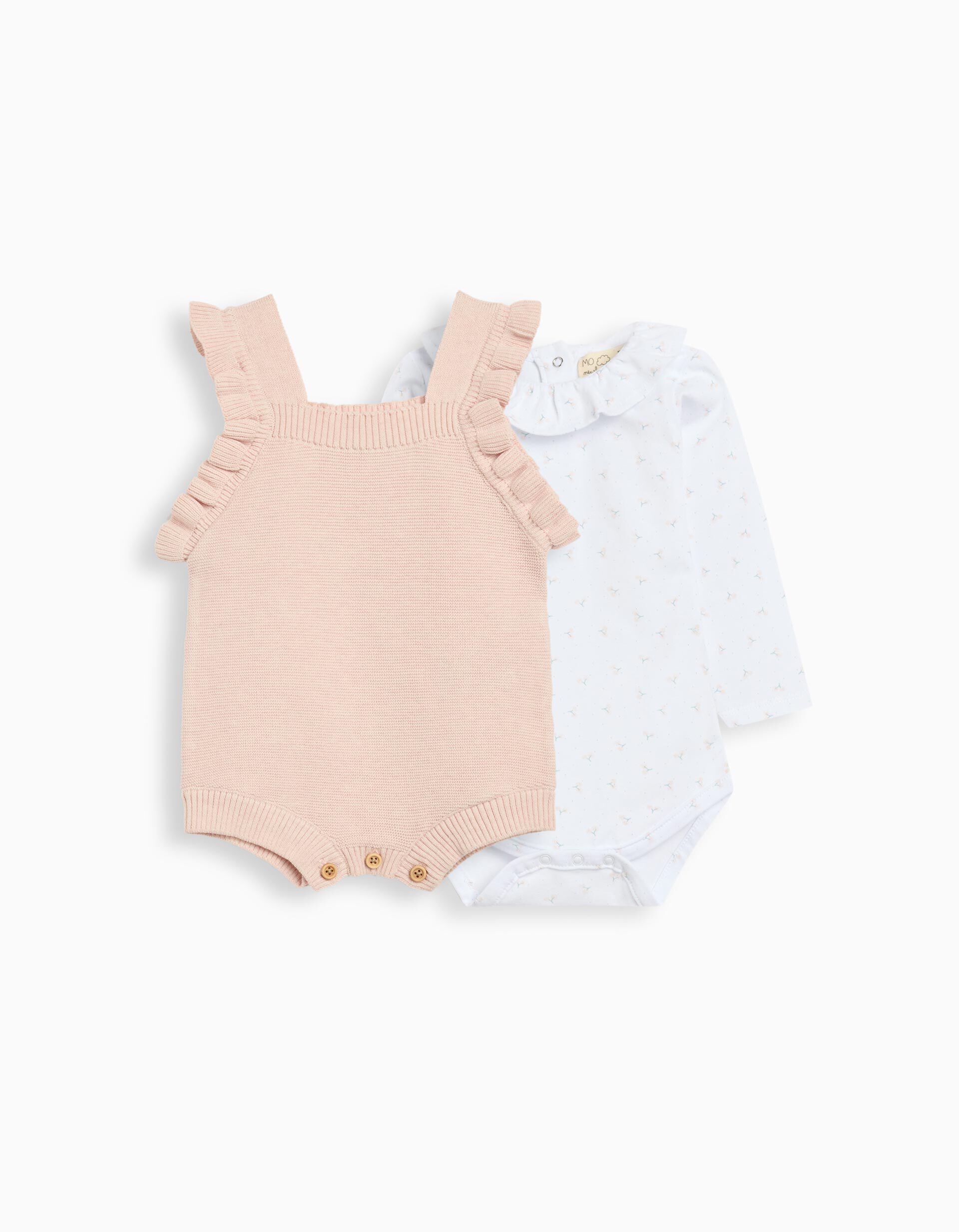 Conjunto Body e Macac&atilde;o, Rec&eacute;m-Nascido, Rosa Claro