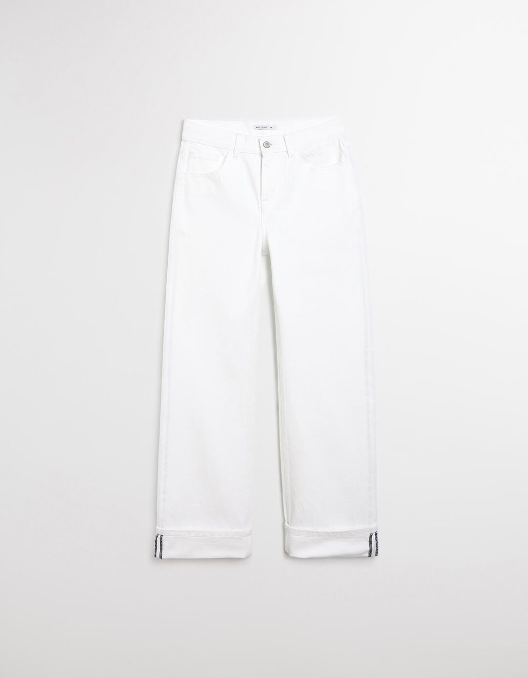 Calças de Ganga Dobradas 'Straight Fit', Mulher, Branco