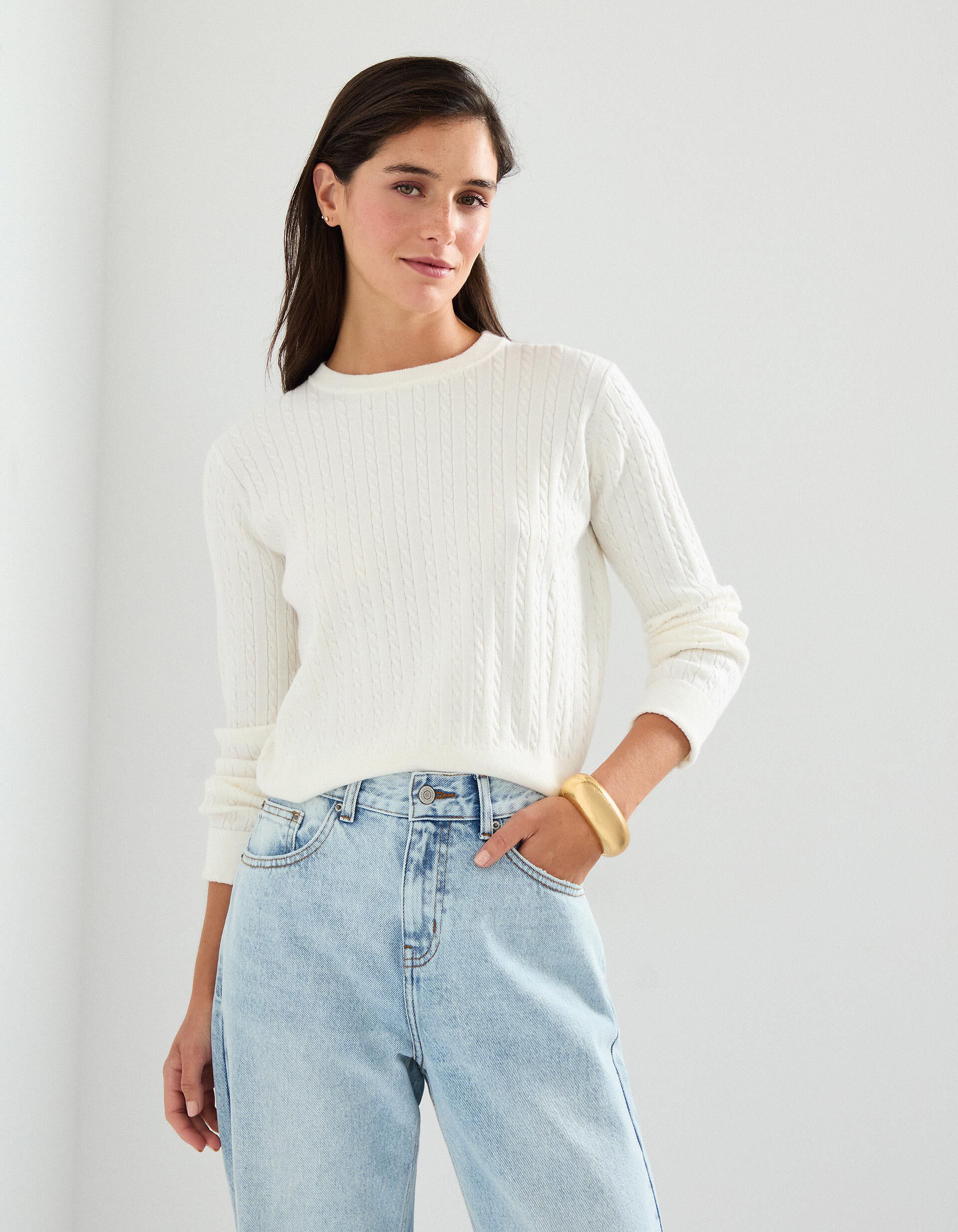 Comprar Online Camisola de Malha, Mulher, Bege Claro