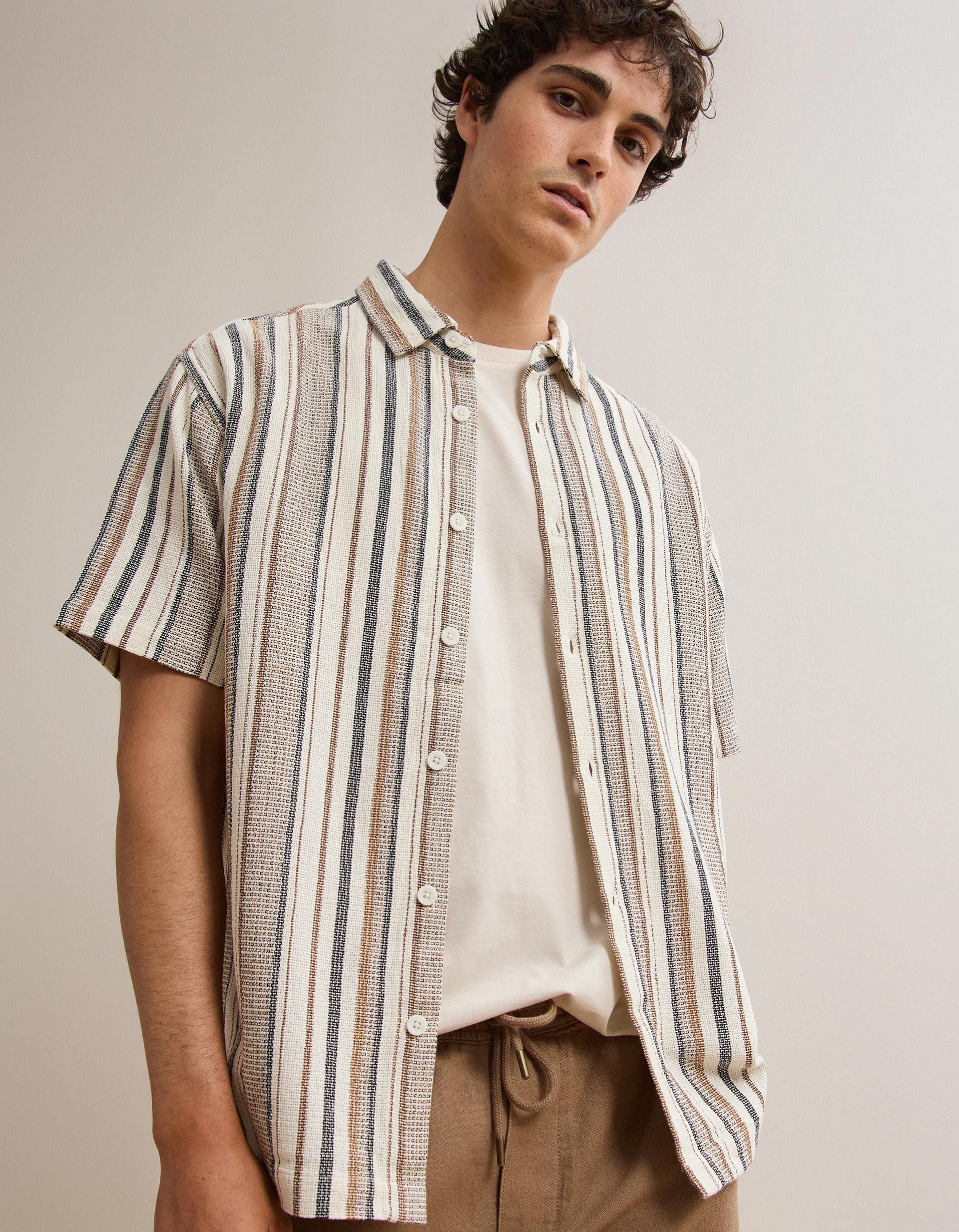 Comprar Online Camisa Riscas, Homem, Bege