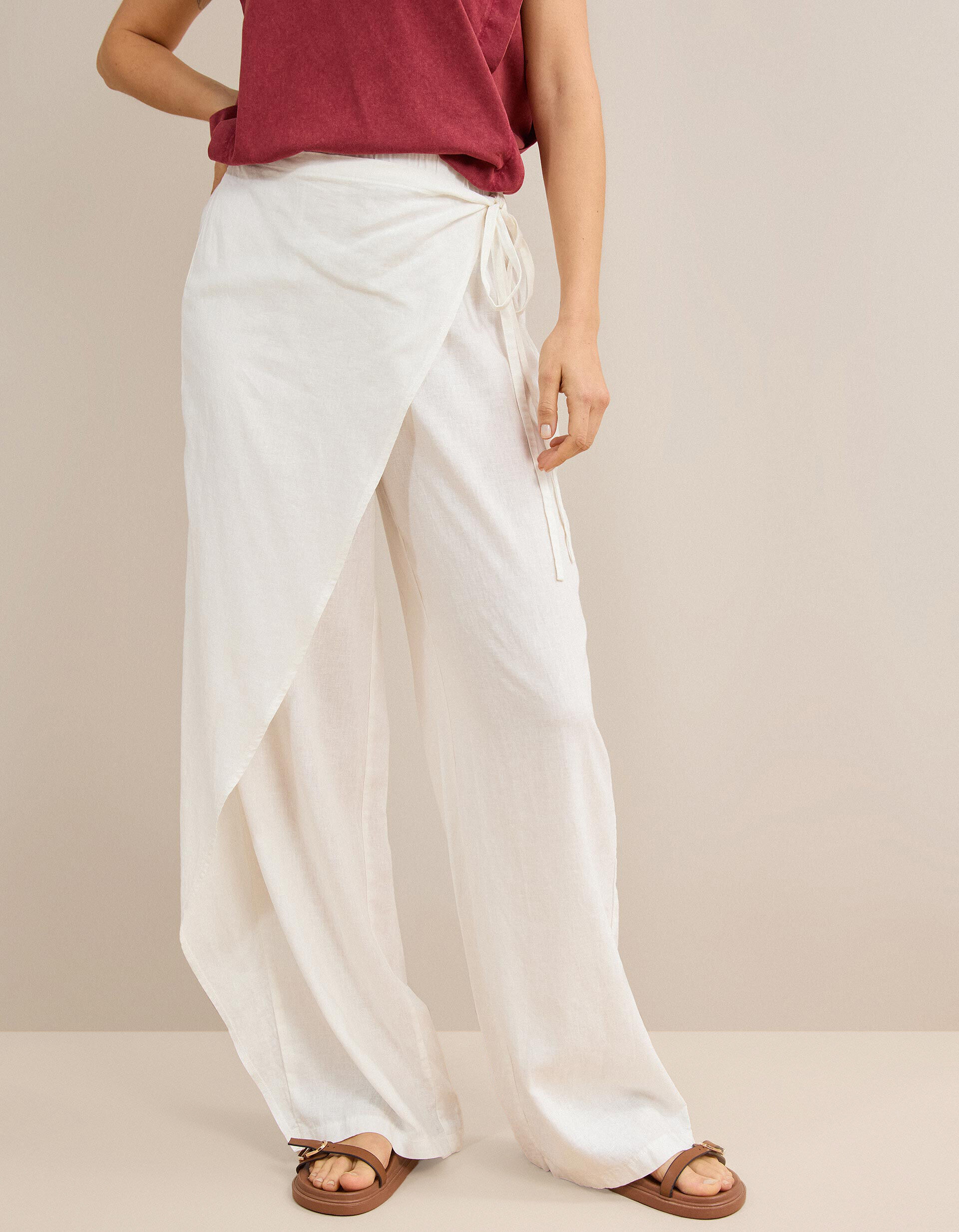 Comprar Online Cal&ccedil;as Pareo Com Linho, Mulher, Branco