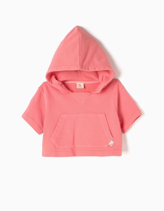 Pink Short Sweatshirt with Hood