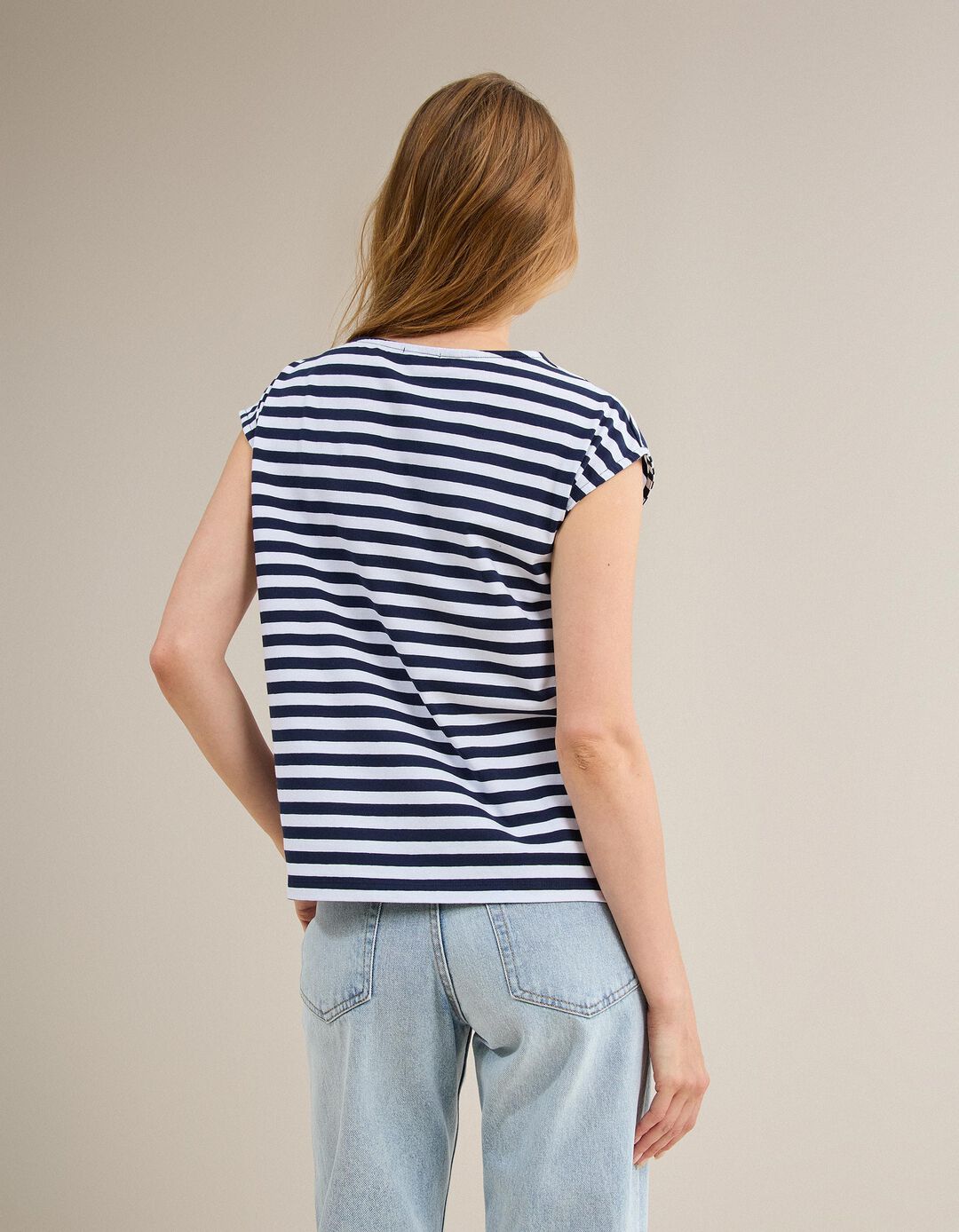 T-shirt Riscas, Mulher, Azul Escuro