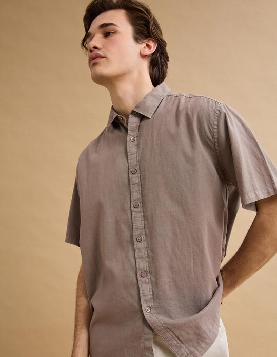 Comprar Online Camisa com Linho, Homem, Castanho Claro