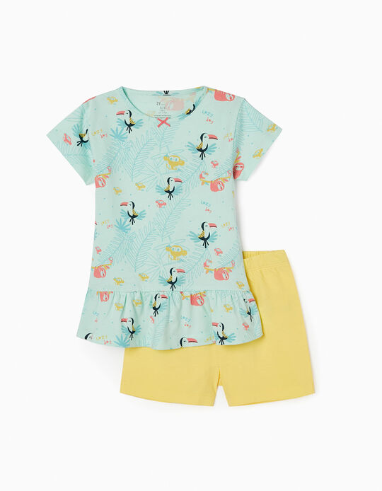Pyjamas for Girls 'Pelican', Yellow/Aqua Green