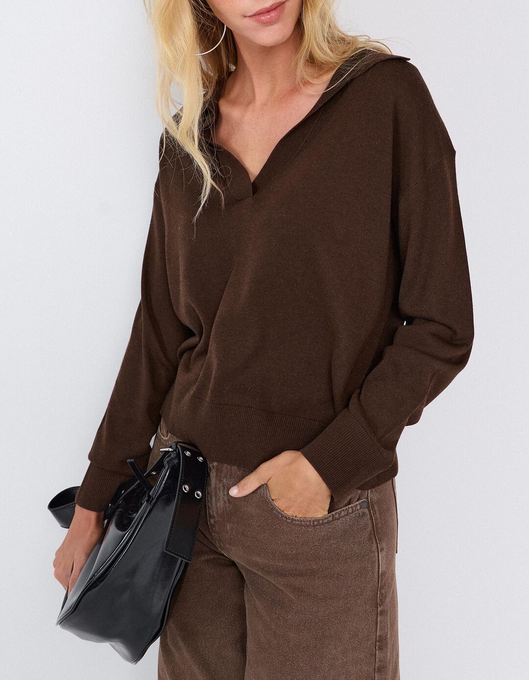 Sweater Polo, Mulher, Castanho Escuro