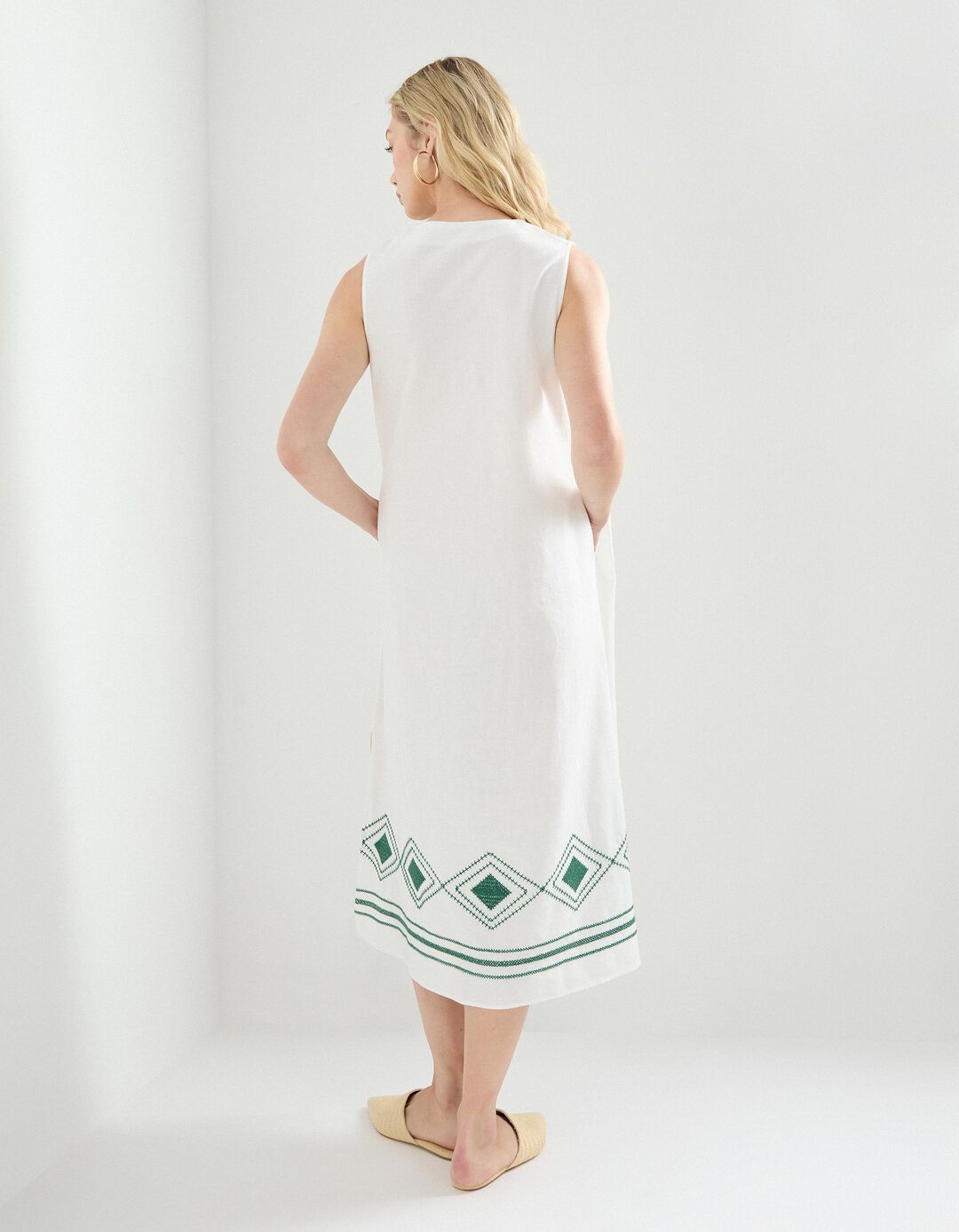 Vestido com Linho, Mulher, Bege Claro 