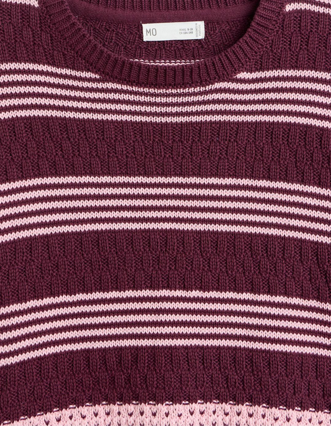 Camisola Tricotada &Agrave;s Riscas, Menina, Rosa Escuro