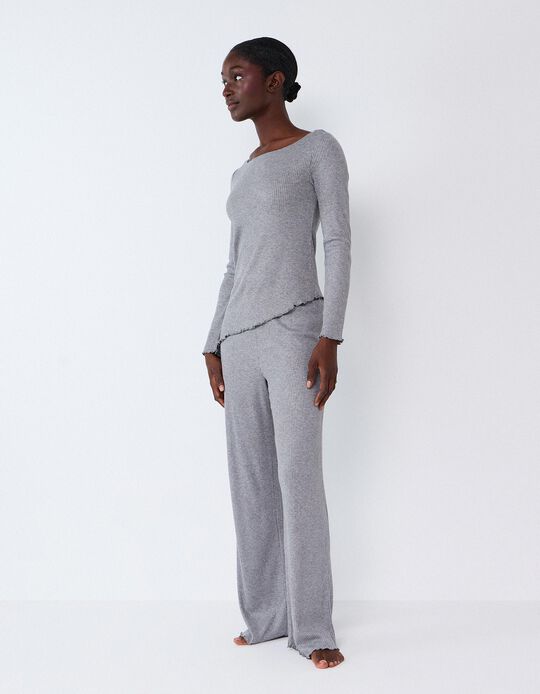 Comprar Online Pijama Canelado, Mulher, Cinzento