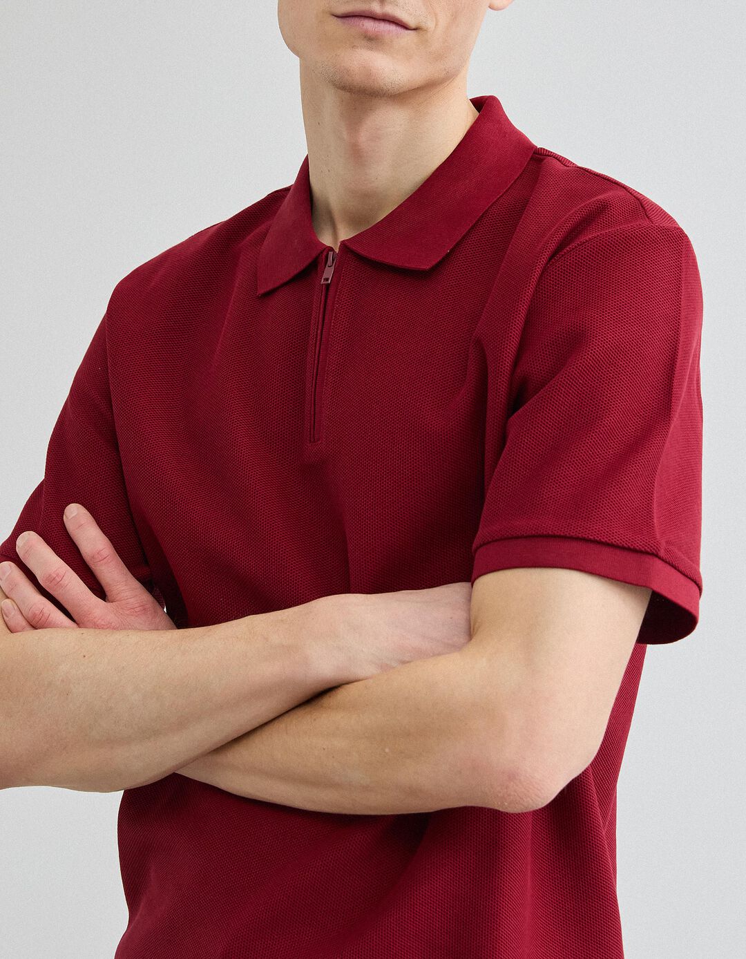 Polo com Fecho, Homem, Vermelho Escuro
