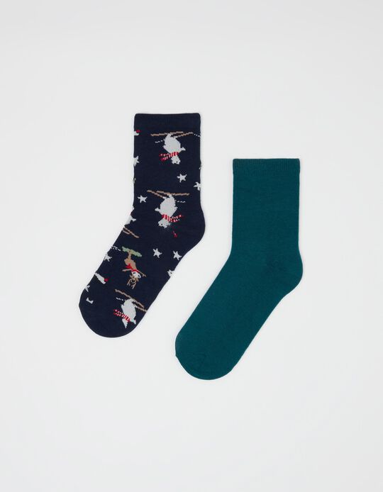 2 Pairs of 'Christmas' Socks Pack, Women, Dark Blue