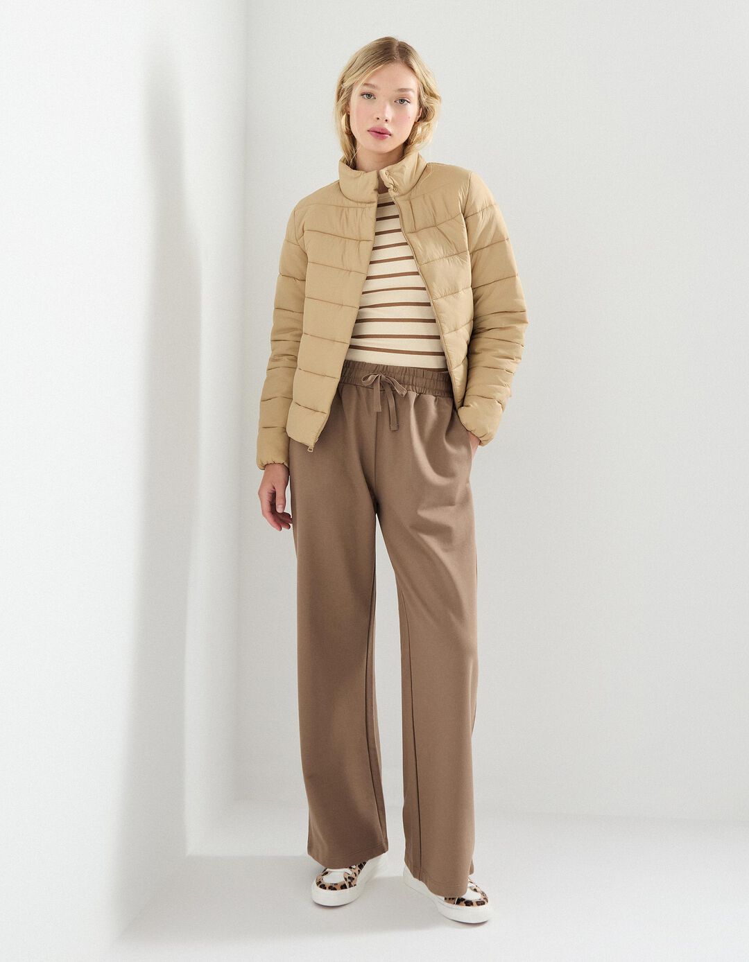 Casaco Acolchoado, Mulher, Bege Claro