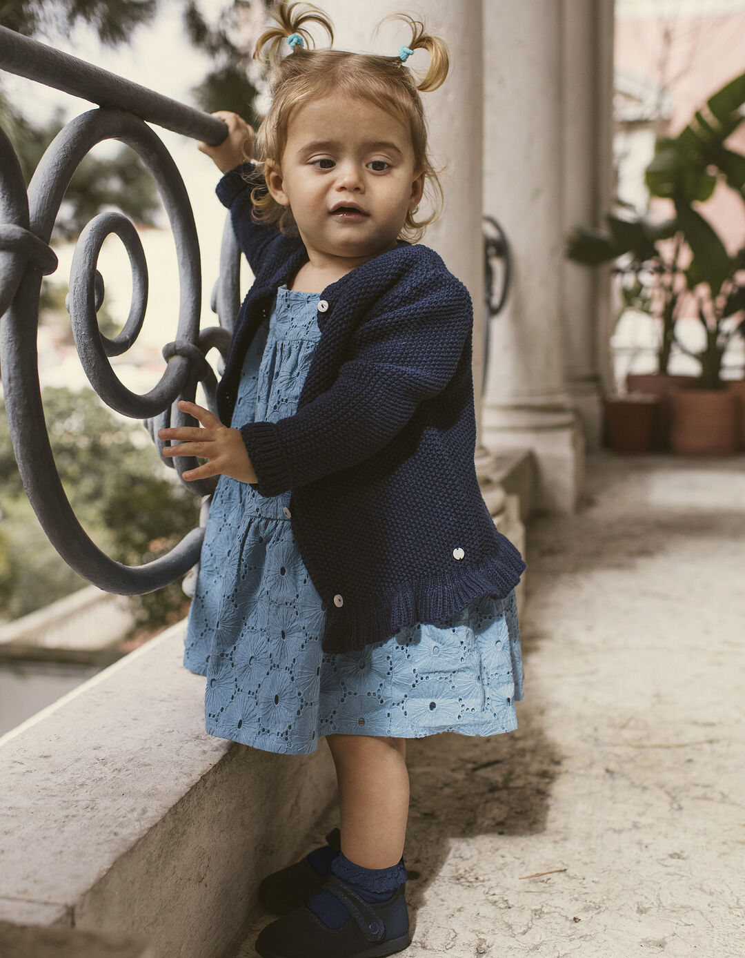Vestido + Tapa-Fraldas de Algodão com Bordado Inglês para Bebé Menina 'You&Me', Azul